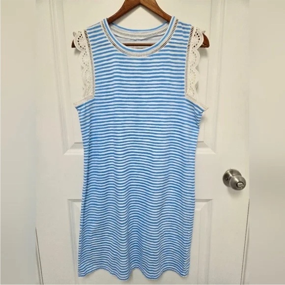 Lilly Pulitzer Agee Shirt Dress Blue White Stripe size large costal - Picture 2 of 5